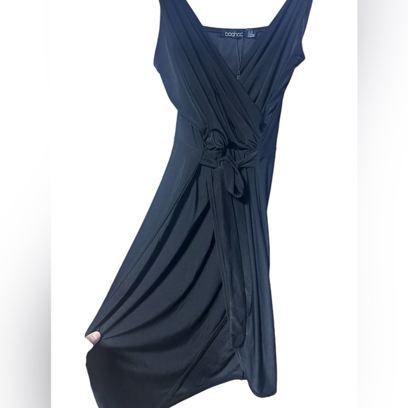 DISCO SLINKY WRAP DRAPE DRESS Black Jersey Feel Size 10 - Picture 2 of 16